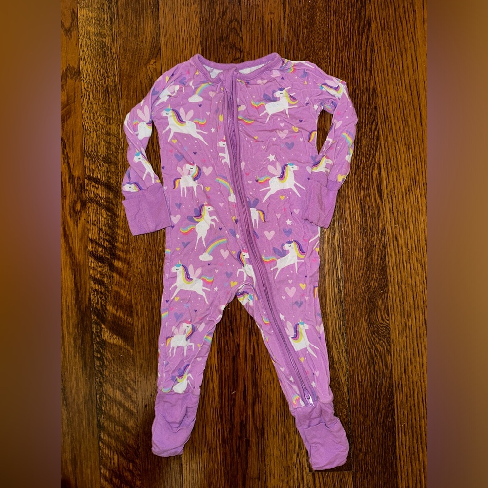 Little Sleepies purple unicorn bamboo zippies 3-6 month